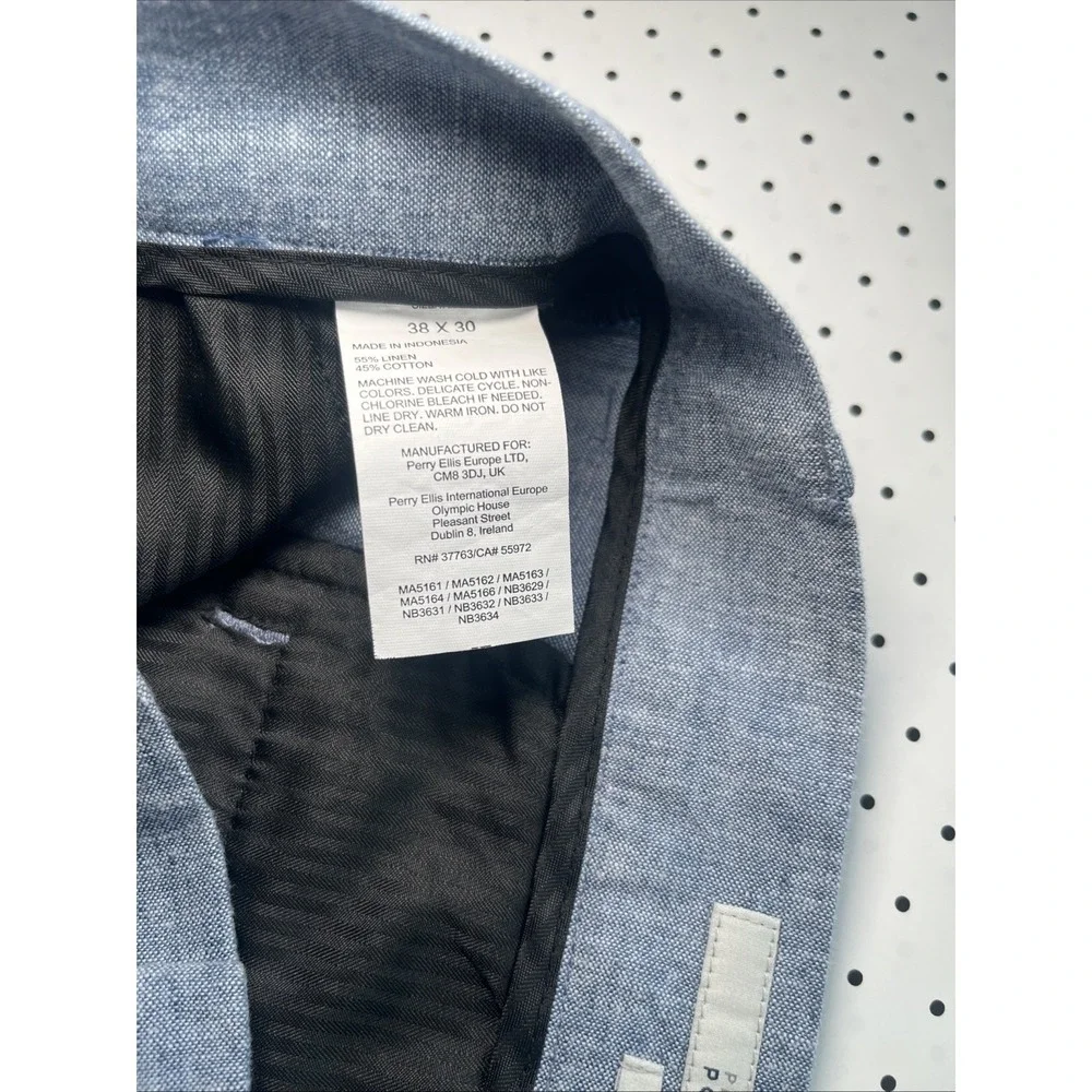 Perry Ellis Portfolio Linen Blend Slim Fit Dress Pants Blue 38x30 Dress Pants